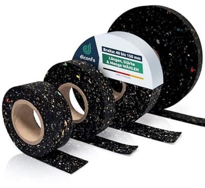 Rubberen granulaatrollen voor terrasbouw, tuinbouw en wegenbouw - 40 tot 150 mm breed, 3 tot 10 mm dik, tot 10 m lang