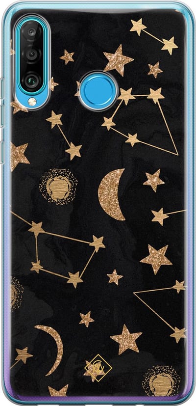 Casimoda® hoesje - Geschikt voor Huawei P30 Lite - Counting The Stars - Siliconen/TPU - Soft Case - Zwart - Sterren