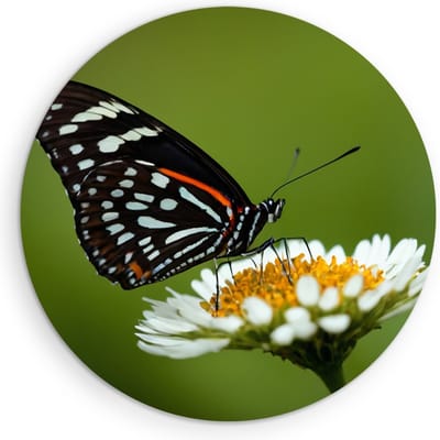 Saammp Muurcirkel Hout -Vlinder op witte bloem - Dieren - Natuur - Ø 90 - Wandcirkel - Wanddecoratie Cirkel - muurdecoratie Woonkamer - Slaapkamer decoratie - Rond Schilderij