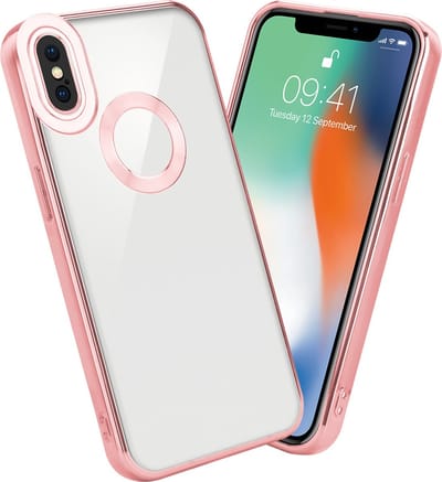 Cadorabo Hoesje geschikt voor Apple iPhone XS MAX in Transparant - Roze - Beschermhoes gemaakt van flexibel TPU silicone Case Cover met Chrome applicatie