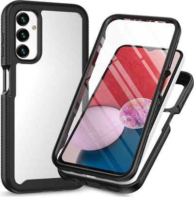 Hoesje met Ingebouwde Screenprotector Geschikt voor Samsung Galaxy A14 | Full Protect valbescherming | Doorzichtig / Zwart