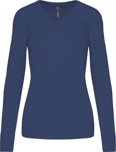Pullover/Cardigan Dames XS Kariban V-hals Lange mouw Deep Blue 50% Katoen, 50% Acryl