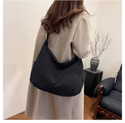 Crossbody Bag schoudertas voor dames, middelgroot, corduroy, halve maan, tas, hobo bag, shopper, tas, dames, buideltas, stoffen tas, schoudertas voor college, school, werk, reizen, winkelen