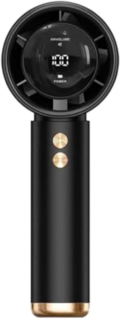 Draagbare handventilator, mini-turbineventilator met hoge snelheid, 100 windsnelheden, digitaal display, oplaadbare 3000mAh-batterij, tot 15 uur batterijduur, krachtige kleine ventilator, geschikt voor kamperen en reizen (zwart).