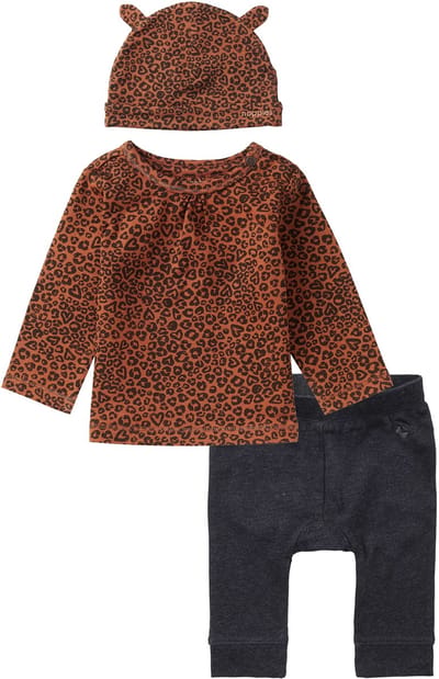 Noppies - Kledingset - 3 delig - Broek Seaton Charcoal Melange - Shirt Mkuze Rust - Muts Edendale Rust - Maat 68