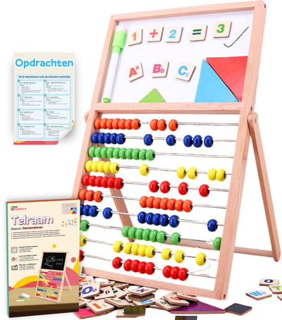 Houten Telraam met 10 Rekenlessen - FSC Hout - Abacus Leermethode - Rekenrek - Leren Rekenen voor Kinderen - Schoolboord - Krijtbord