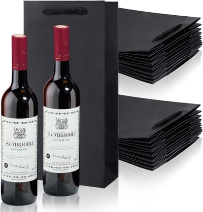 Dubbele Wijnzakken - Fles Tassen - Flessen Presenteren - Zware Kraftpapier - 17 x 9 x 35 cm - Zwart