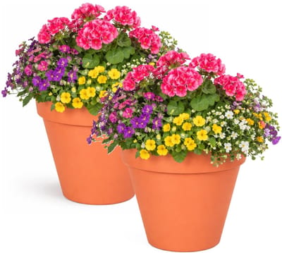 Mega Collections Plantenpot / bloempot - 2x - kunststof - oranje - binnen/buiten - D26 x H22 cm