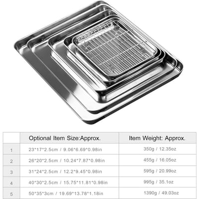 Roestvrijstalen Bakplaat met Platte Bodem en Mesh Set Vierkante Barbecueplaat met Koelrek Druippan Bakplaat 40-30-2.5cm