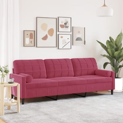 vidaXL - 3-zitsbank - met - sierkussens - 210 - cm - sierkussen - fluweel - wijnrood