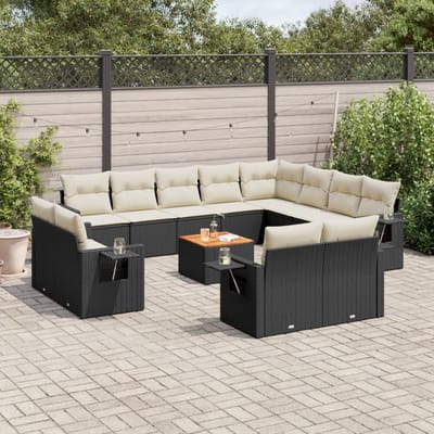 vidaXL - 13-delige - Loungeset - met - kussens - poly - rattan - zwart