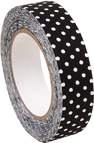 RICO DESIGN PATCHWORK FAMILY ZELFKLEVENDE STOF TAPE ZWART/WIT GESTIPPELD 15mm X 2,5m