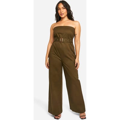 boohoo Dames Plus Utility Bandeau met Riem Jumpsuit | Kaki | Maat: 52