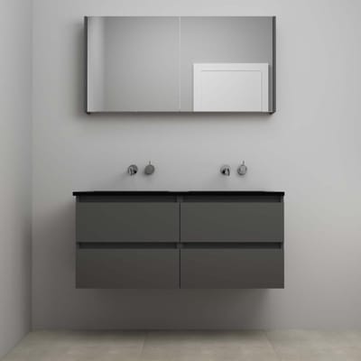 On-Line Badkamermeubelset - 120 cm - Voorgemonteerd - Ladestructuur - Acryl Wastafel - zonder Kraangat - Spiegelkast - Mat Antraciet