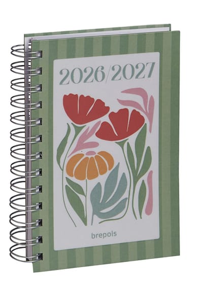 Brepols agenda 2026-2027 - HAPPY - Schoolagenda - 1 dag per pagina - Wire-O - Dagoverzicht - Groen - 11.5 x 16.9 cm