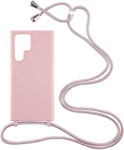 Shop4 - Samsung Galaxy S22 Ultra Hoesje - Zachte Back Case TPU Siliconen met Koord Mat Oud Roze