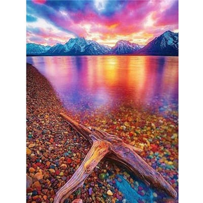 5D diamant geborduurd landschap kristal schilderij diamant schilderij landschap zee diamant mozaïek 20X30CM pink
