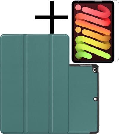 Hoes - Geschikt voor Apple iPad Mini 6 (2021) - 8.3 inch - 6e Generatie - Met Screenprotector - Trifold Bookcase - Hard Cover - Hardcover Book Case - Tablet Hoesje - Donkergroen
