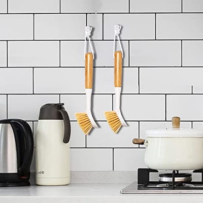 Keukenschotelborstels met Bamboe Handvat - Set van 2, Perfect voor Afwassen en Schoonmaken