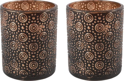 Countryfield Luxe theelichthouder - 2x stuks - Fantasy - glas - zwart/brons - D8 x H10 cm