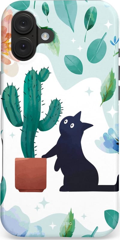Casetastic hoesje geschikt voor Apple iPhone 16 Plus - MagSafe - Dubbellaagse bescherming - Cactuskat - Fashion Case - Lichtgrijs Turquoise Wit Mintgroen