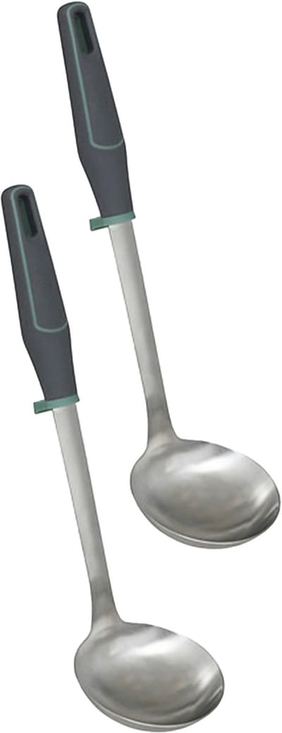 5Five Soep/saus opscheplepel - 2x - zilver - RVS - 34 cm - Keukengerei/soeplepel - Robuust/duurzaam