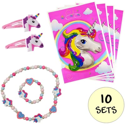 Fako Bijoux® - Traktatie Sets - 10 Sets - Traktatie Zakjes Met Uitdeelcadeautjes - Uitdeelzakjes Traktatie Kinderfeestje - Verjaardag - Unicorn / Eenhoorn