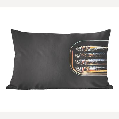 Sierkussens - Kussentjes Woonkamer - 50x30 cm - Sardines - Blik - Zwart - Vissen