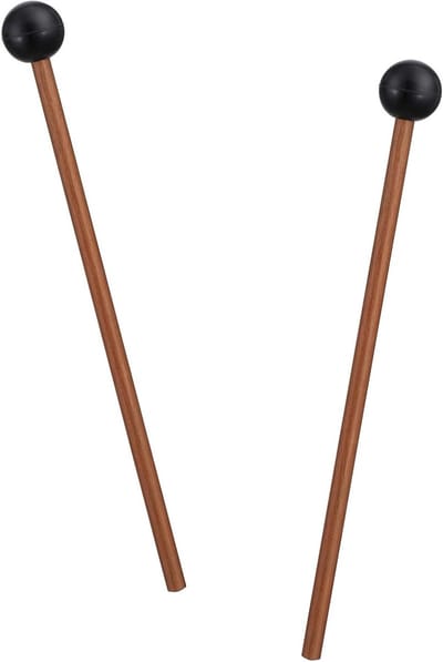 2 Stuks Houten Xylofoonhamers met Rubberen Trommelhamers, Drumsticks voor Klokkenspel en Houtblok, 20,07 cm (Zwart)
