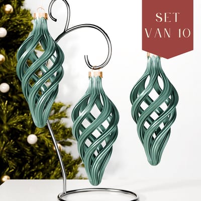 Fleuriek – Luxe Spiraal Kerstballen – Glanzend Groen, Set van 10 – Tijdloze Kerstornamenten – Onbreekbaar & Herbruikbaar – Sfeervolle Kerstdecoratie voor Binnen & Buiten