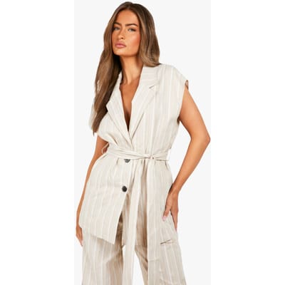 boohoo Dames Linnen-look vest met tie-detail | Beige | Maat: 8