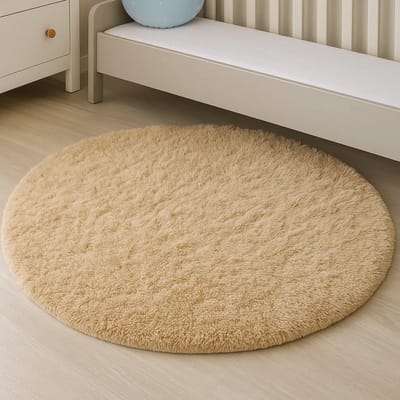 Fluffy Vloerkleed Bruin - Rond Ø 75 cm – Zacht Vloerkleed - Fluffy Tapijt Slaapkamer - Kinderkamer