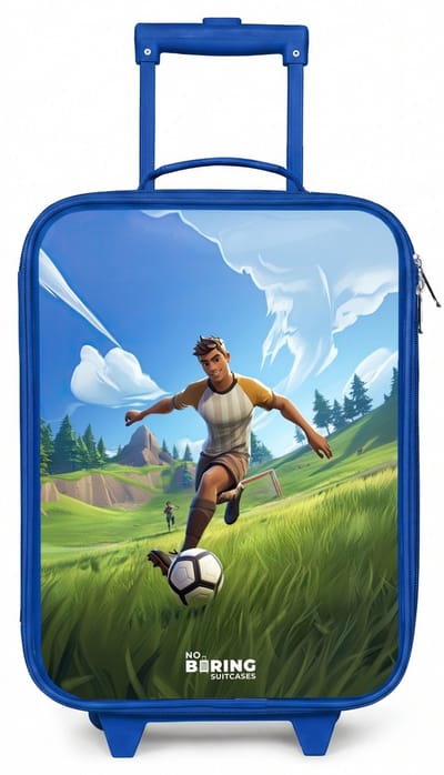 NoBoringSuitcases.com® - Kinderkoffer blauw - Kindertrolley jongen - Voetbal - Jongen - Goal - Voetbaltenue - Koffer kind lichtgewicht - Reiskoffer trolley voor kinderen - Koffertje met lichtgevende wieltjes - Rolkoffer