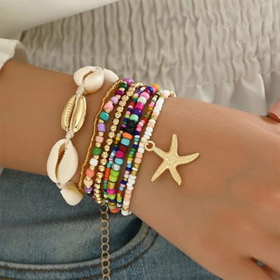 Sorprese Armband - Starfish - Multi - Armband Dames - 7-Delig - Schelpjes - Elastisch - Model J