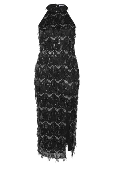 Yours London Curve Chokerjurk Met Zilveren Kwastjes En Pailletten In Zwart Size 54-56