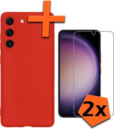 Hoes - Met 2x Screenprotector - Geschikt voor Samsung Galaxy S23 - Sterk & Shockproof - Back Cover - Siliconen Case - Telefoon Hoes - Rood