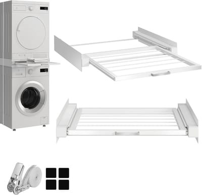 Universeel tussenbouwframe voor wasmachines en drogers - Met uittrekbaar vak, trillingsdempend, 60 x 54 x 10 cm
