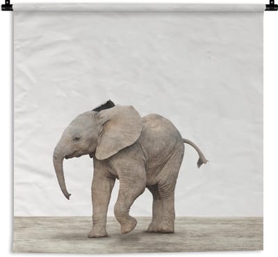Wandkleed Animalprintshop - Olifantje dierenprint kinderkamer Wandkleed katoen 180x180 cm - Wandtapijt met foto