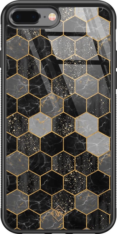 Casimoda® hoesje - Geschikt voor iPhone 8 Plus - Hexagons Zwart - Luxe Hard Case Zwart - Backcover telefoonhoesje - Zwart
