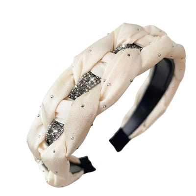 Wit diadeem dames gevlochten brede haarband met strass details elegant haar accessoire met gevlochten design en glanzende accenten