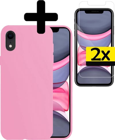 Hoesje - Met 2x Screenprotector - Geschikt voor Apple iPhone XR - Sterk & Shockproof - Back Cover - Siliconen Case - Telefoon Hoes - Telefoonhoesjes - Roze