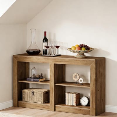 MIVRAY Consoletafel - Drie Open Opbergniveaus - Voor Hal En Woonkamer - MDF - 150x35x85 Cm - Bruin