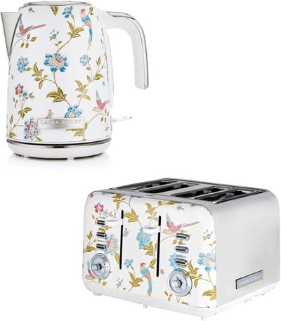 Laura Ashley by VQ Keuken Set – Jug Waterkoker 1,7L & 4-Sleuven Broodrooster – Elveden Wit – Luxe Design Ontbijtset