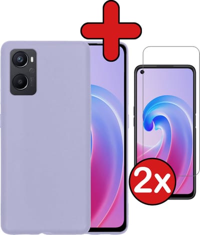 Hoesje - Met 2x Screenprotector - Geschikt voor OPPO A76 - Sterk & Shockproof - Telefoon Hoes - Back Cover - Siliconen Case - Telefoonhoes - Lila