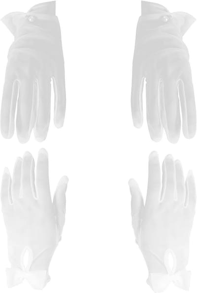 Elegante Net Handschoenen met Strik en Parels voor Bruiloften, Theepartijen en Dansen - Witte M