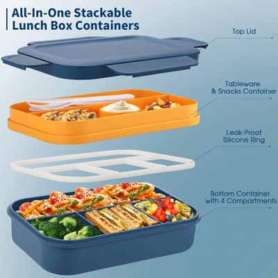 Lunchdoos Volwassenen,2000ml Bento Box met compartimenten,Lunchdoos voor volwassenen,Lunchcontainer Brooddoos met Bestek,Snackbox Sandwich Box Brotdose mit Fächern