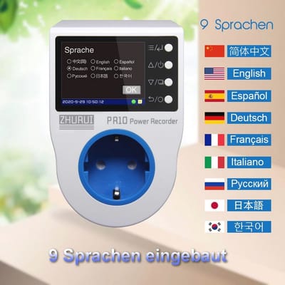 Home energie meter met stroomregistratie en valuta-instellingen