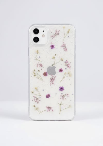 Iphone 16 telefoonhoesje - gedroogde bloemetjes - paars