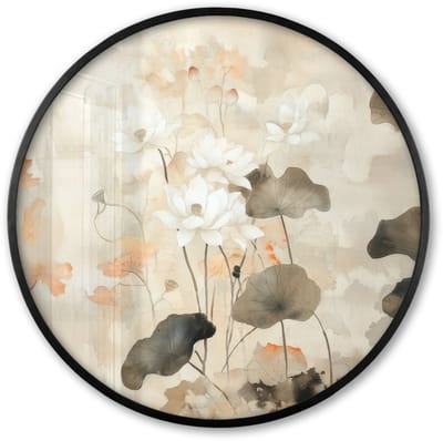 Poster in lijst Rond - Fotolijst 60x60 cm - Posters - Bloemen - Japandi - Wabi sabi - Ronde posterlijst zwart - Decoratie - Wanddecoratie woonkamer - Muurdecoratie slaapkamer