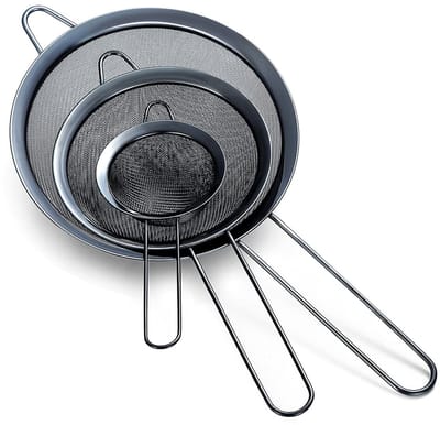 Unyqoos ® Zwarte Drie-in-één Fijne Mesh Zeefset voor Keuken, Meel en Thee